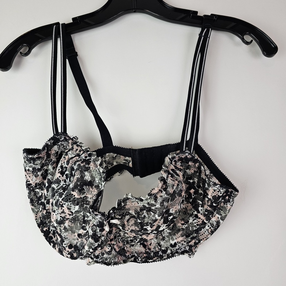 Chantelle Black Pink Lace‎ Underwire Bra Size 36DD